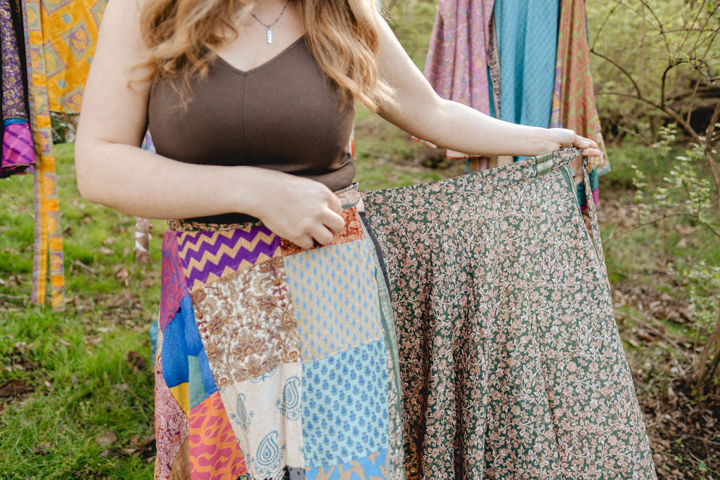 Regular Upcycled Sari Wrap Reversible Patchwork Skirt