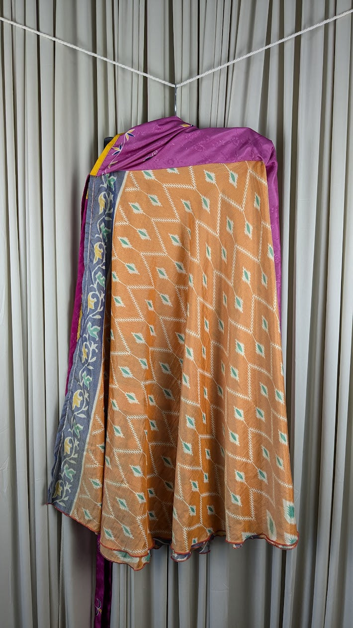 Plus Up-Cycled Sari Reversible Tea Length Wrap Skirt