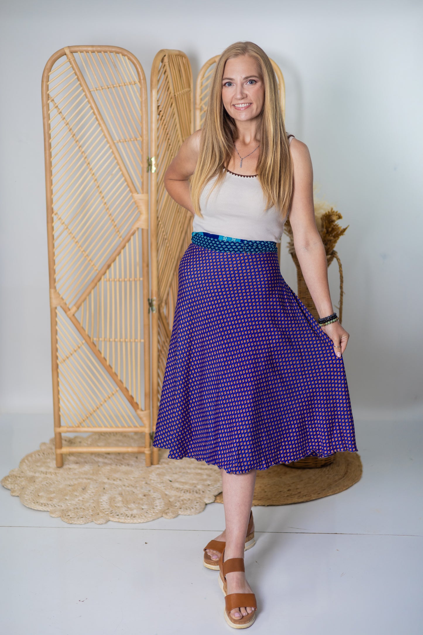 Regular/Tea Length Up-Cycled Reversible Sari Wrap Skirt #38
