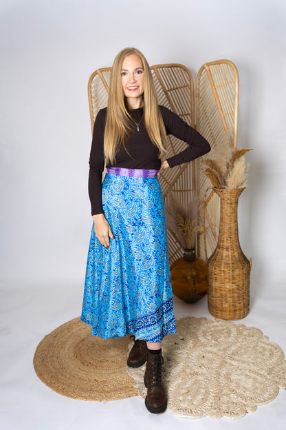 Regular 4 Layer Maxi Length Up-Cycled Reversible Sari Wrap Skirt #132