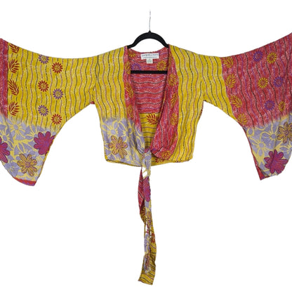 Regular Up-Cycled Sari Bell Sleeve Wrap Tie Top
