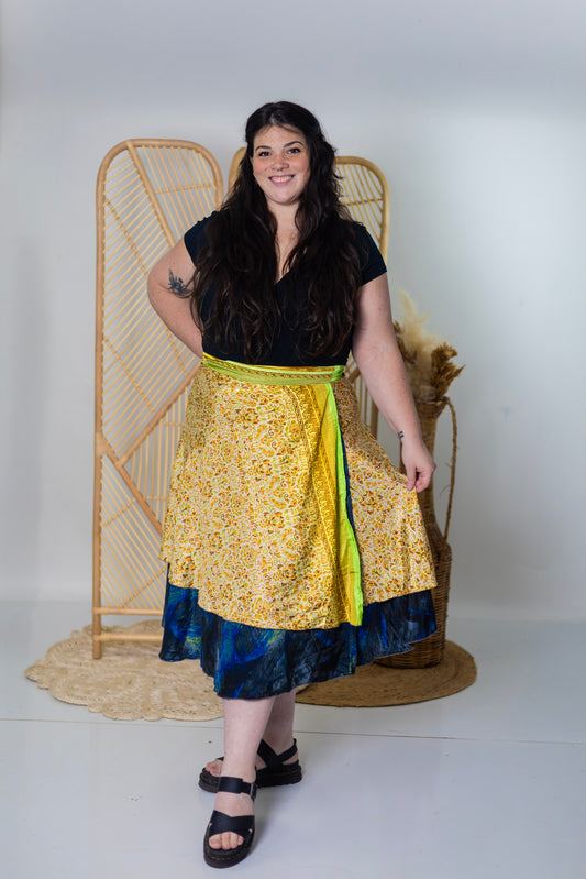 Plus/Tea Length Up-Cycled Reversible Sari Wrap Skirt #92