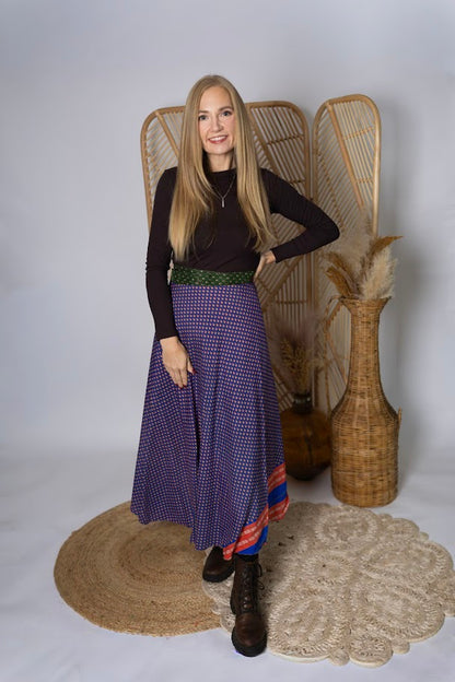 Regular 4 Layer Maxi Length Up-Cycled Reversible Sari Wrap Skirt #135