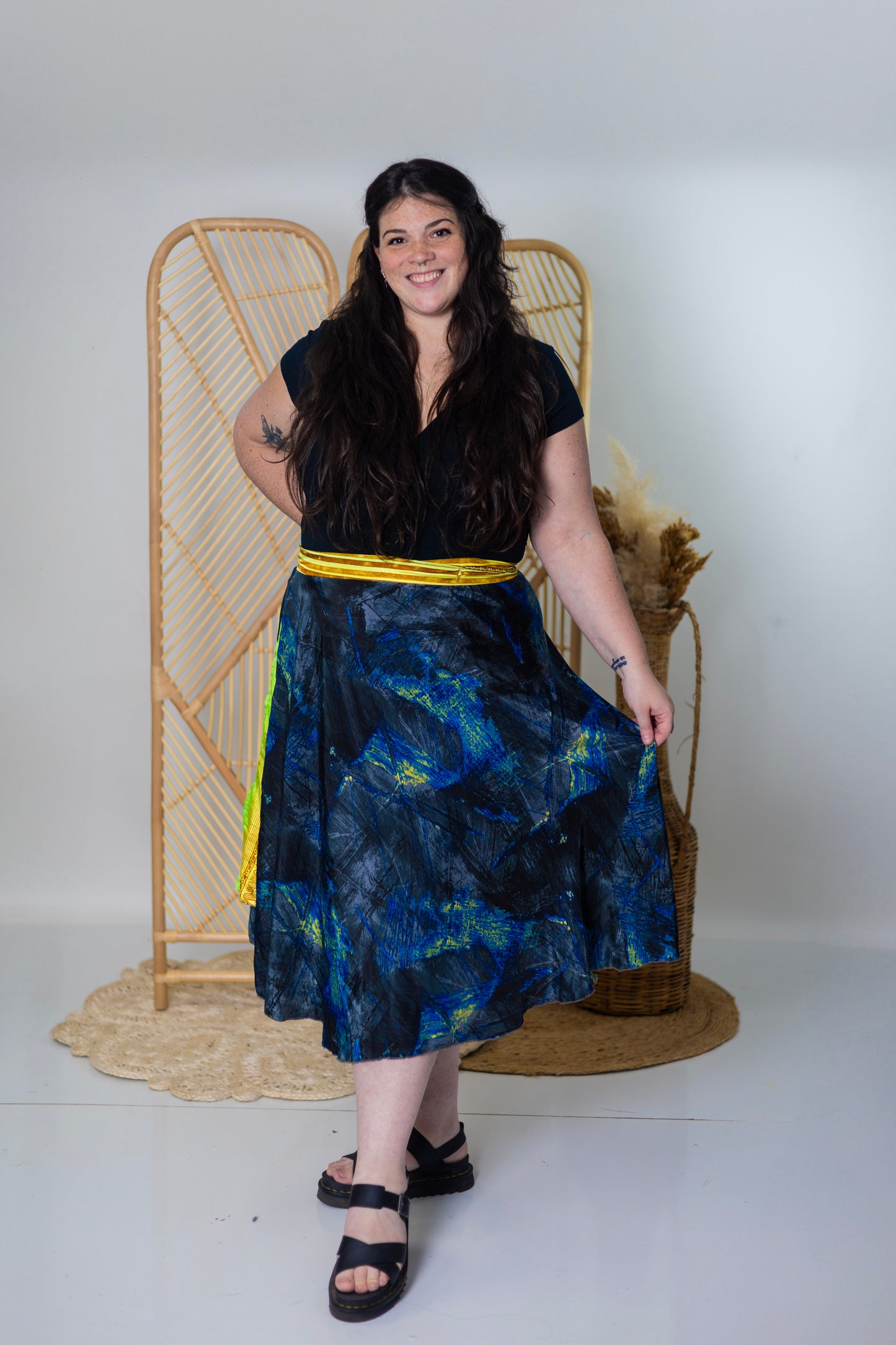 Plus/Tea Length Up-Cycled Reversible Sari Wrap Skirt #92