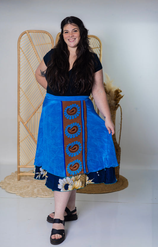 Plus/Tea Length Up-Cycled Reversible Sari Wrap Skirt #94