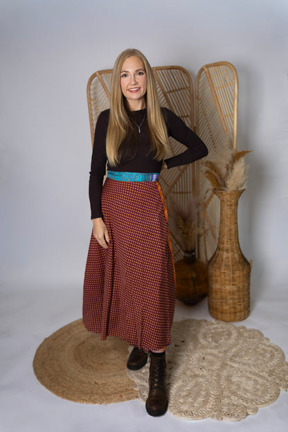 Regular 4 Layer Maxi Length Up-Cycled Reversible Sari Wrap Skirt #137