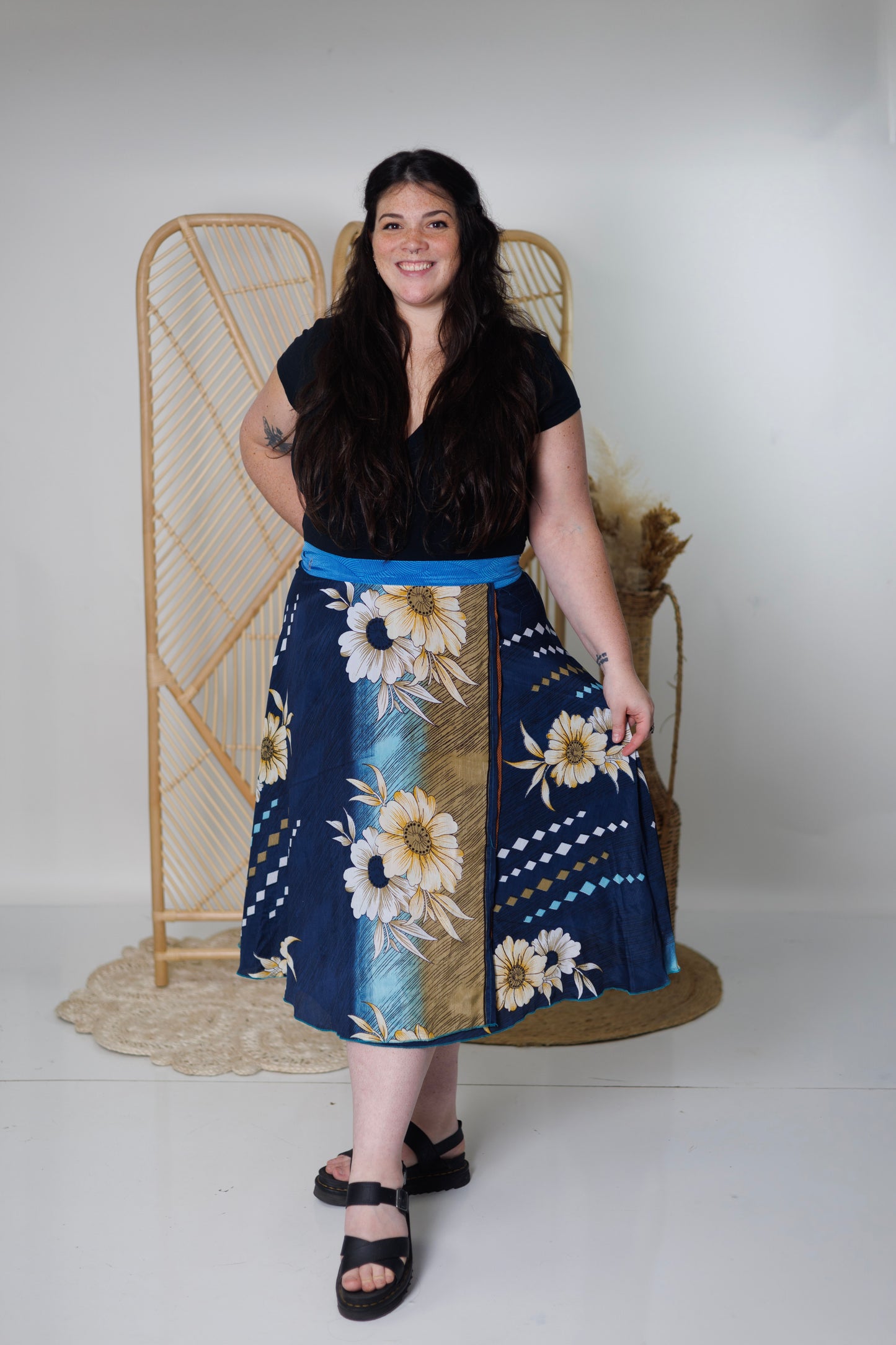 Plus/Tea Length Up-Cycled Reversible Sari Wrap Skirt #94