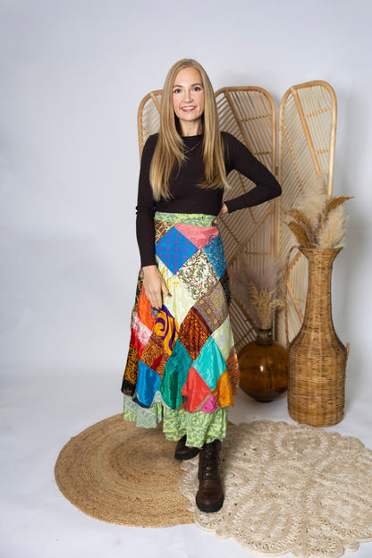 Regular Size Reversible Patchwork Sari Wrap Skirt #125