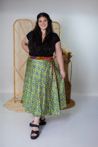 Plus/Maxi Length Up-Cycled Reversible Sari Wrap Skirt #96