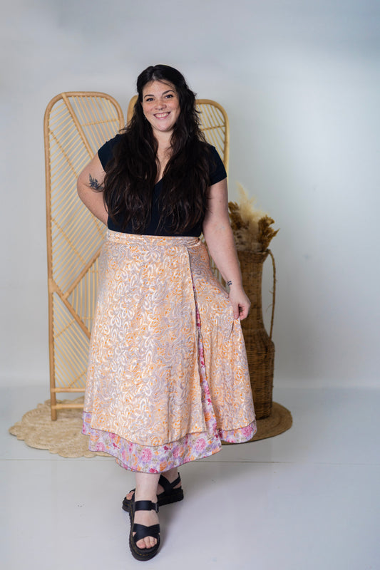 Plus/Maxi Length Up-Cycled Reversible Sari Wrap Skirt #95