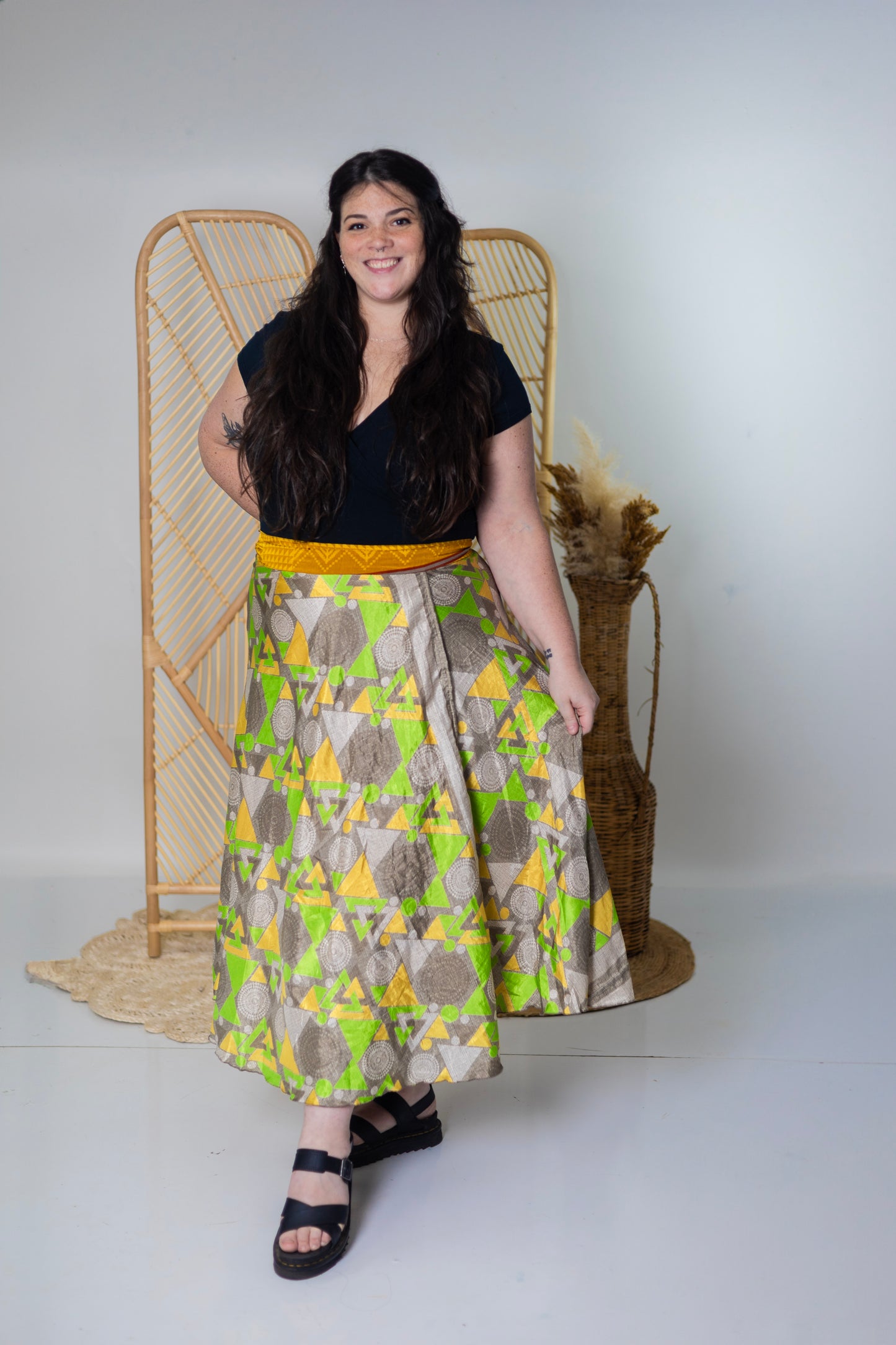 Plus/Maxi Length Up-Cycled Reversible Sari Wrap Skirt #4