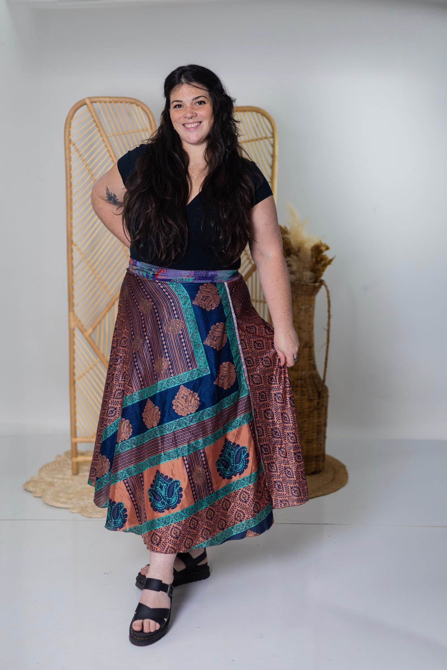 Plus/Maxi Length Up-Cycled Reversible Sari Wrap Skirt #9