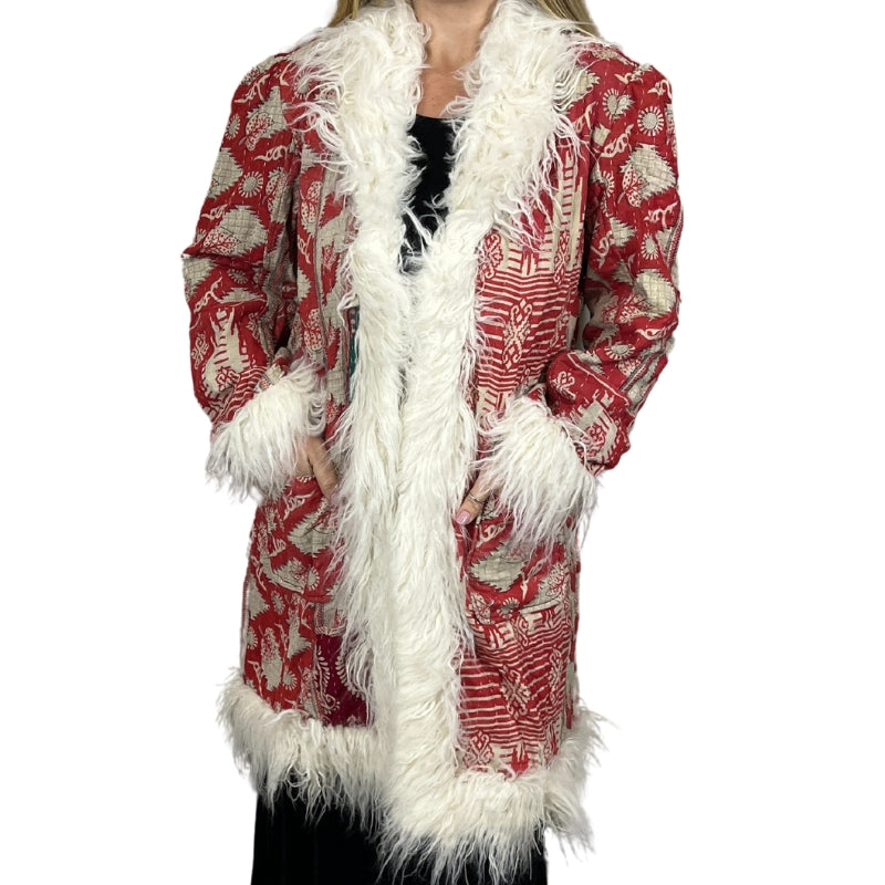 100% Up-cycled Cotton Fur Lined Kantha Jacket