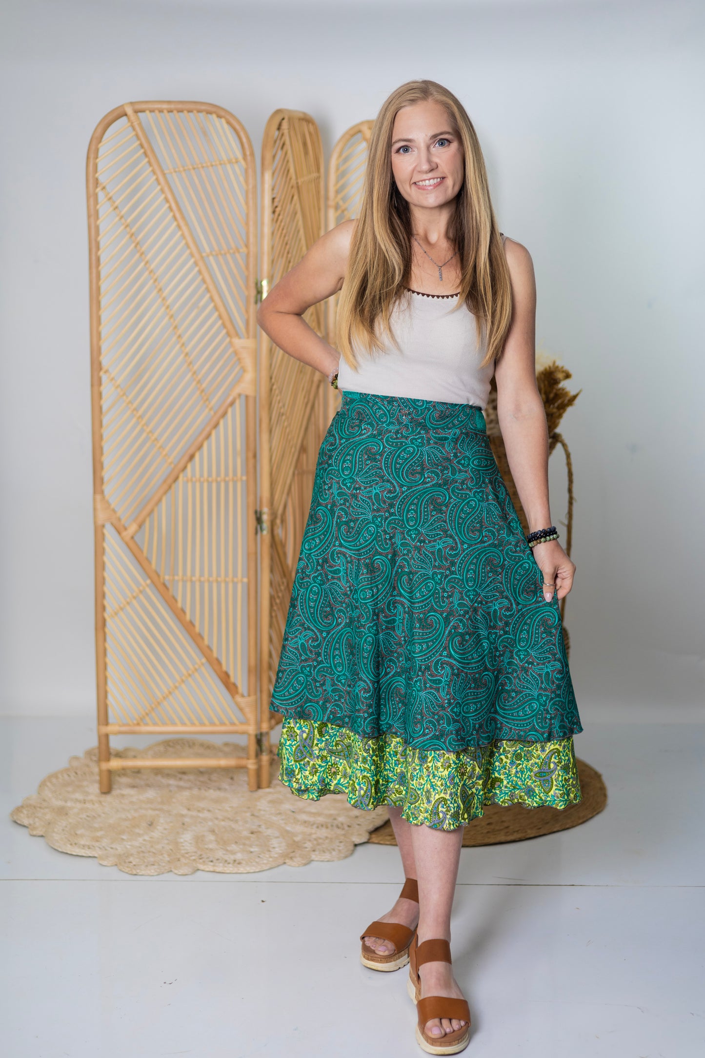 Regular/Tea Length Up-Cycled Reversible Sari Wrap Skirt #84