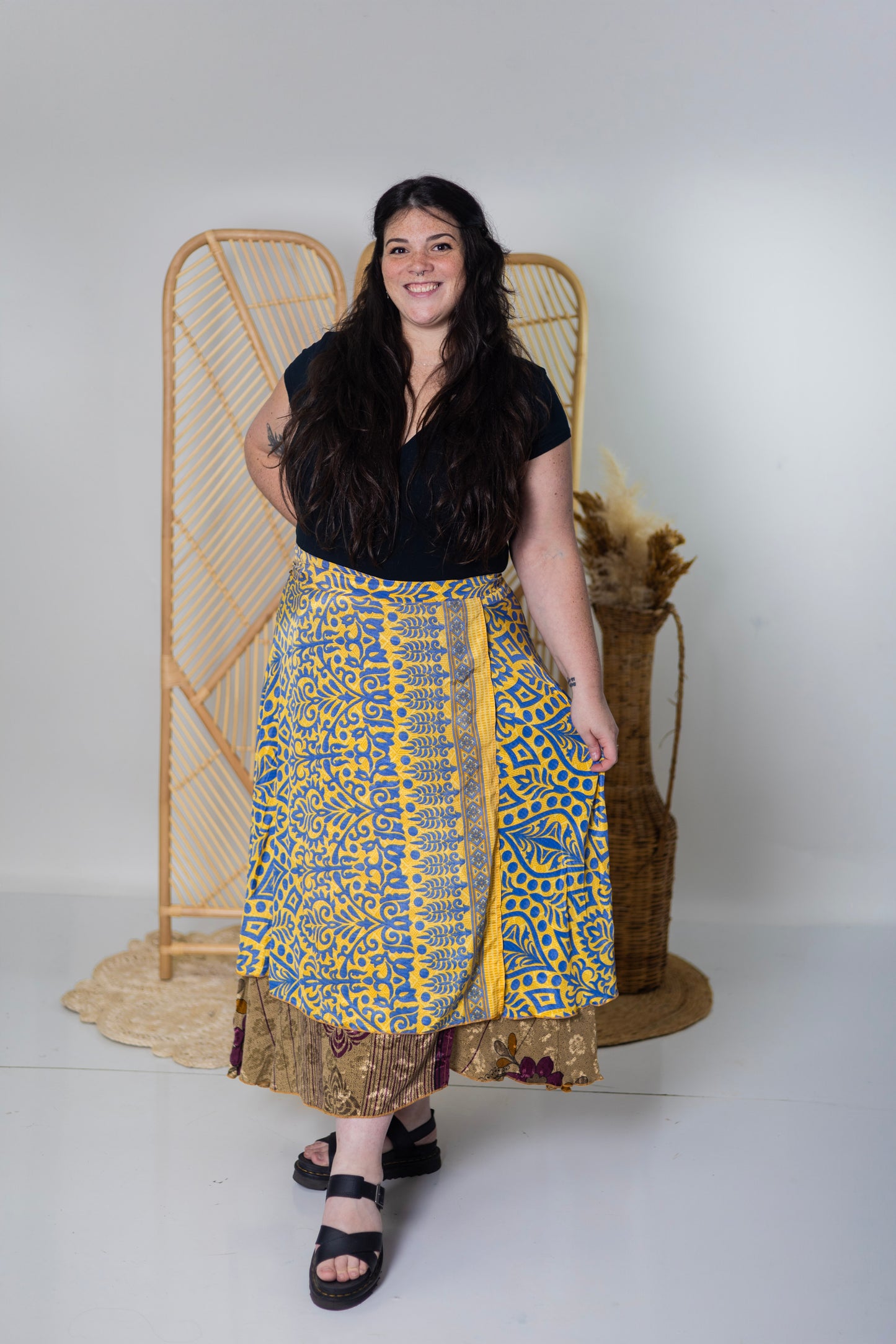 Plus/Maxi Length Up-Cycled Reversible Sari Wrap Skirt #58