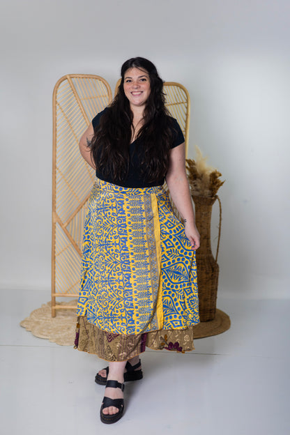 Plus/Maxi Length Up-Cycled Reversible Sari Wrap Skirt #58