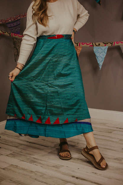 Plus Up-Cycled Sari Reversible Mini Wrap Skirt