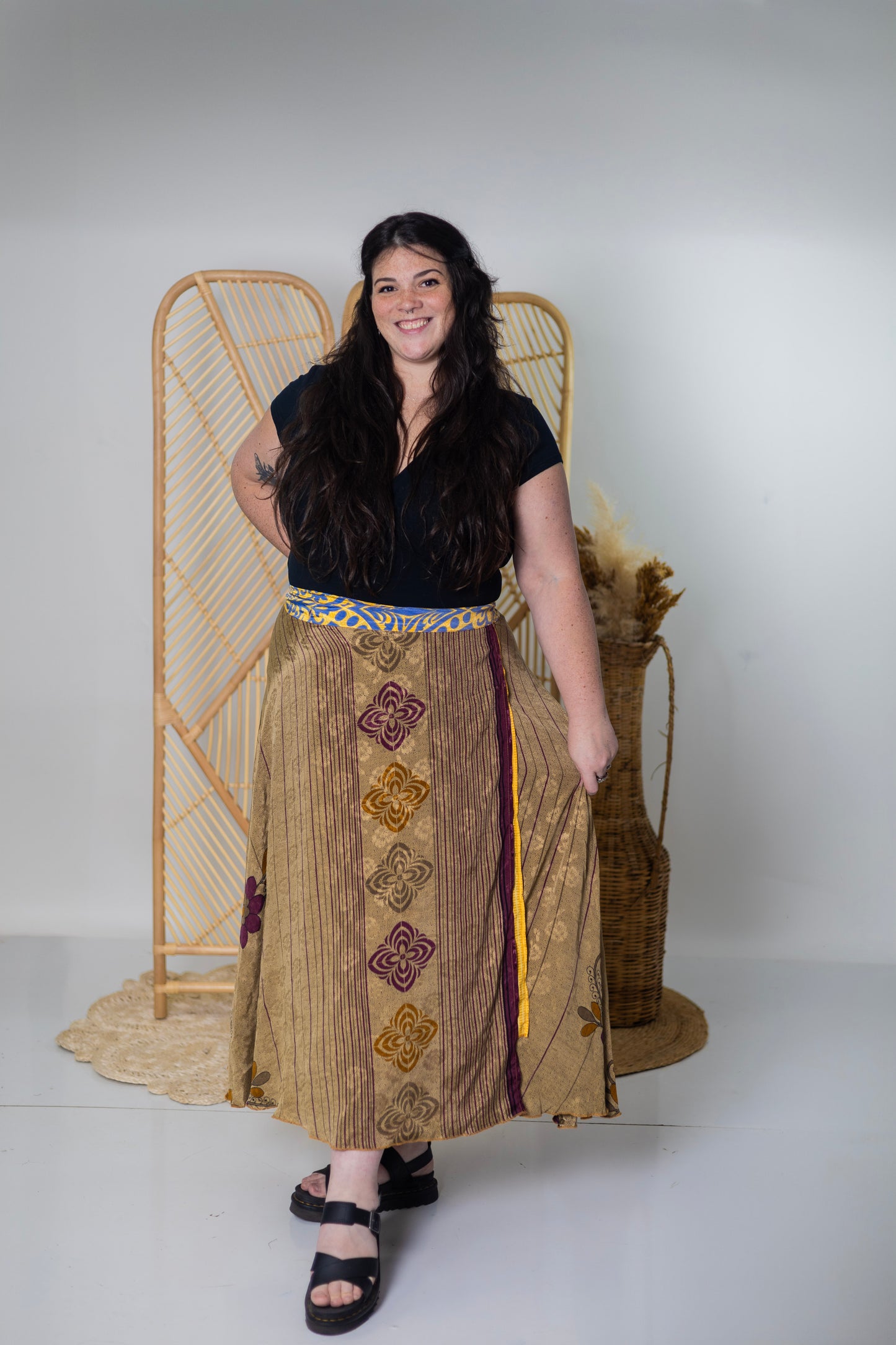Plus/Maxi Length Up-Cycled Reversible Sari Wrap Skirt #58