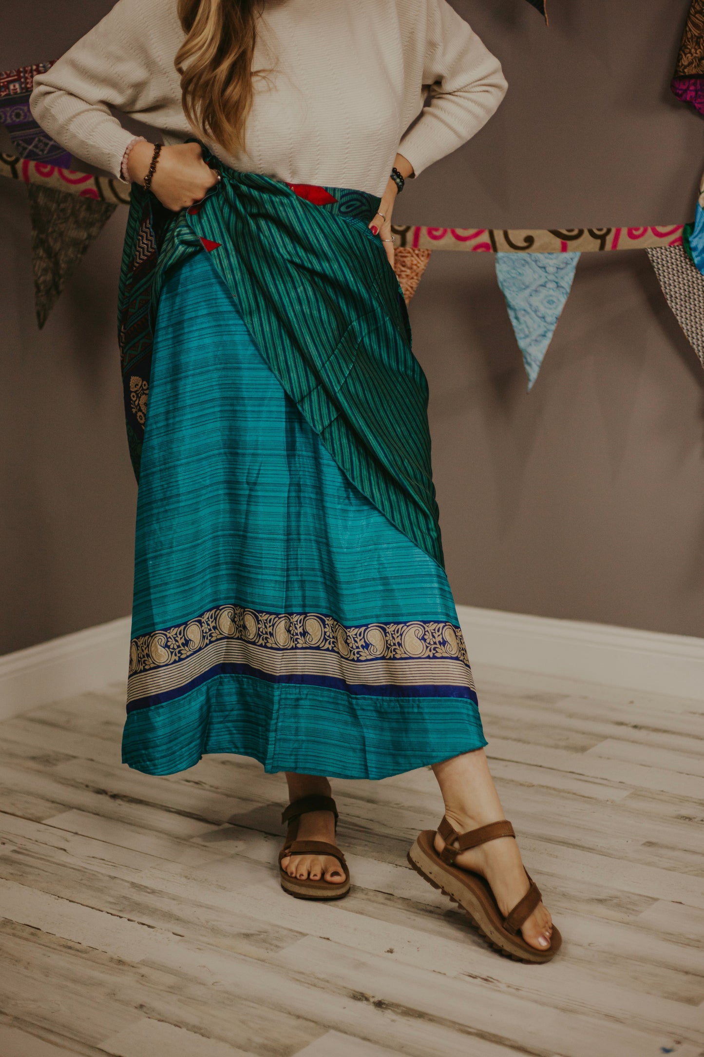 Plus Up-Cycled Sari Reversible Mini Wrap Skirt