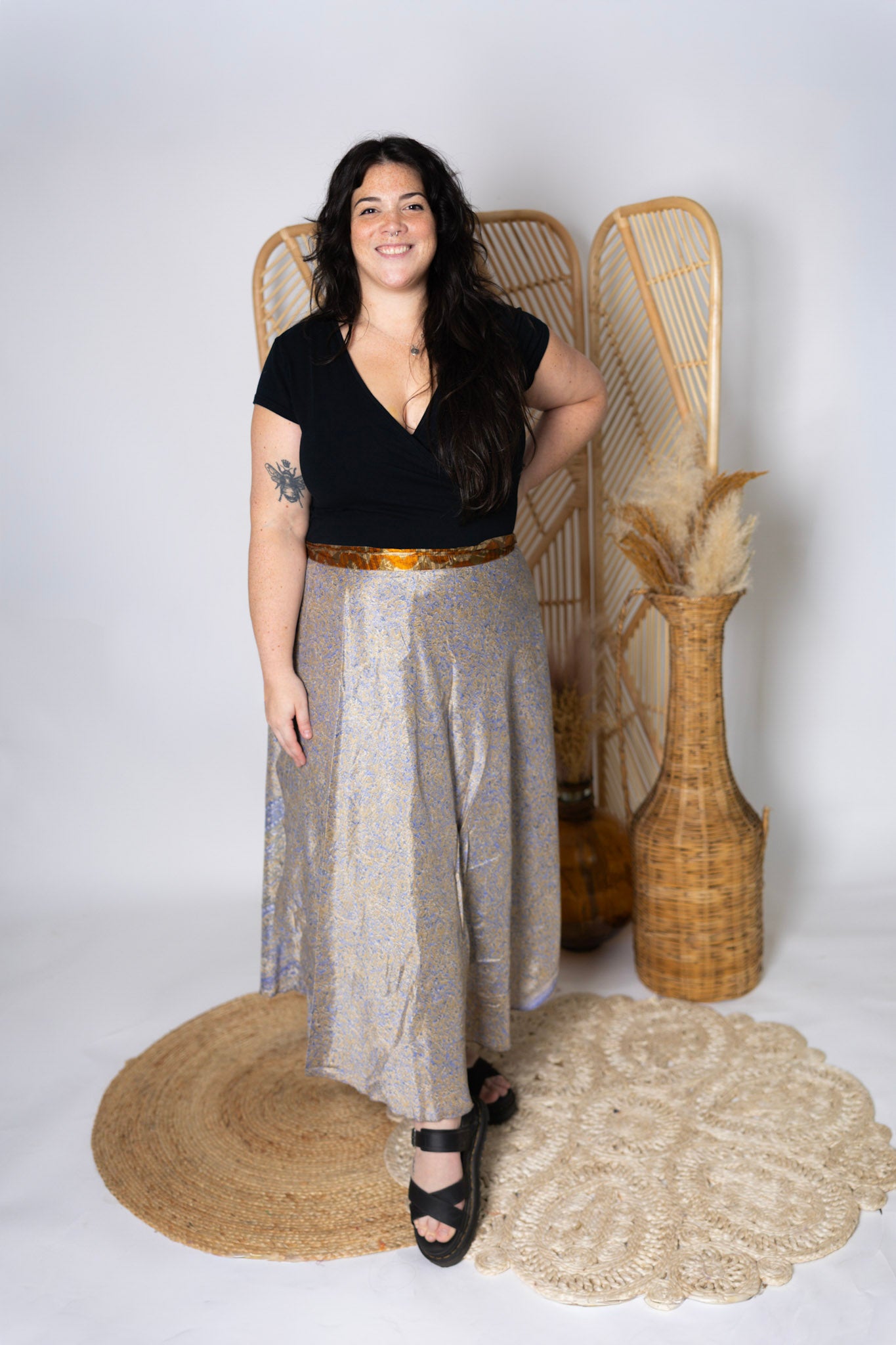 Plus 4 Layer Maxi Length Up-Cycled Reversible Sari Wrap Skirt #144