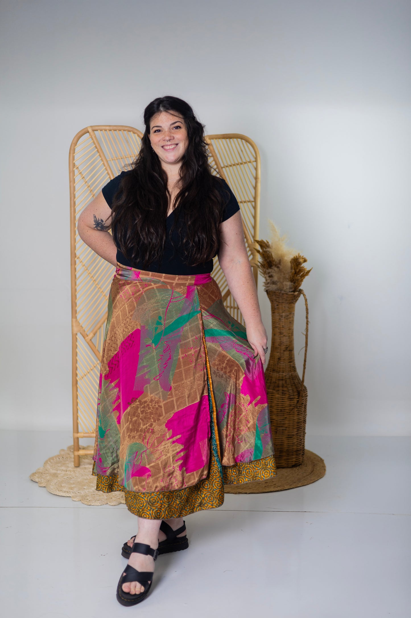 Plus/Maxi Length Up-Cycled Reversible Sari Wrap Skirt #81
