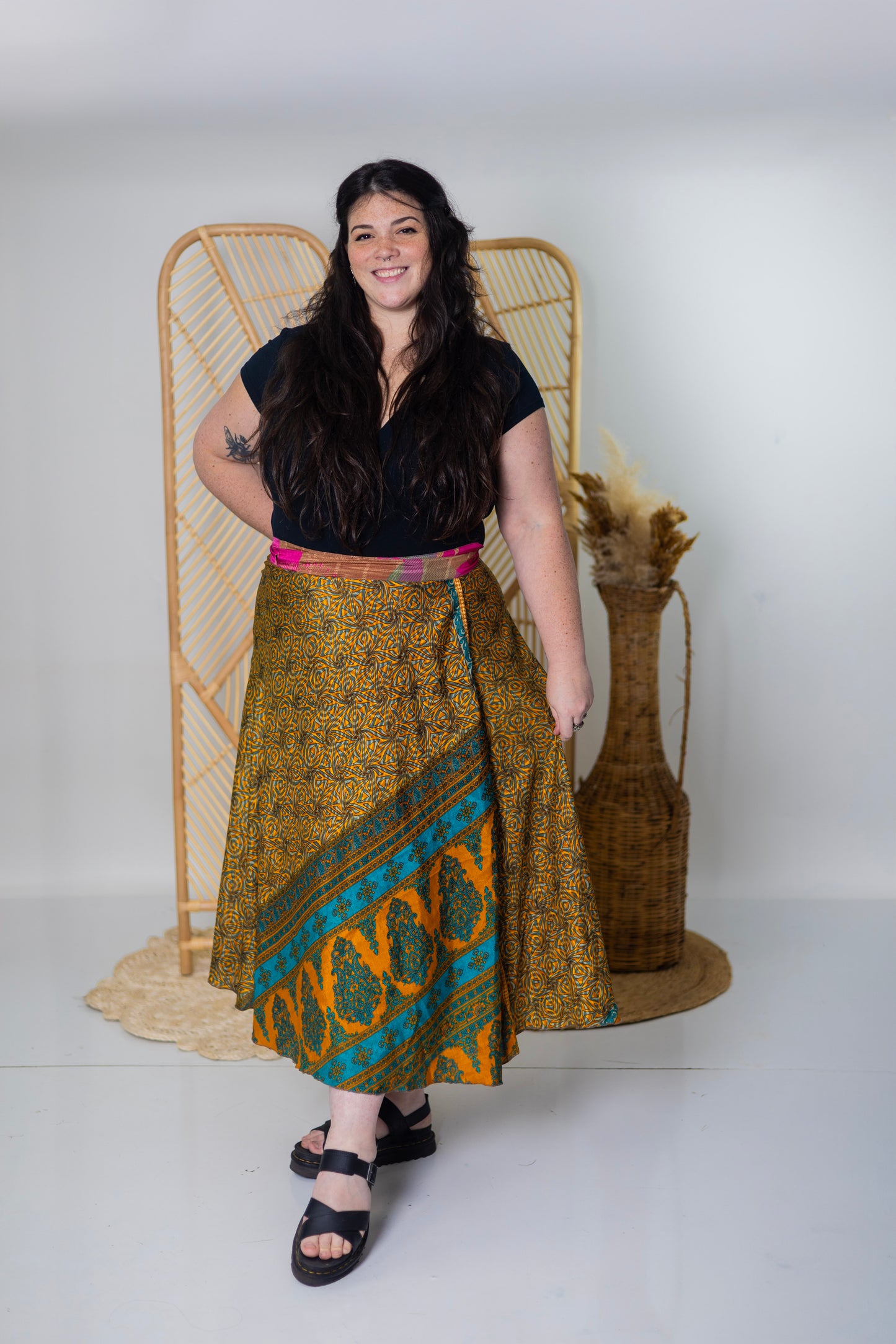 Plus/Maxi Length Up-Cycled Reversible Sari Wrap Skirt #81
