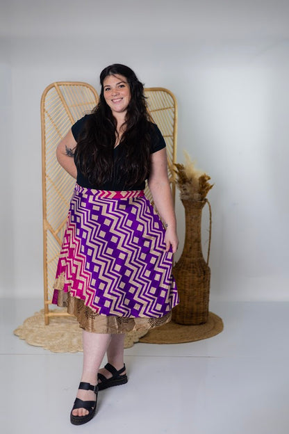 Goddess/Tea Length Up-Cycled Reversible Sari Wrap Skirt #62