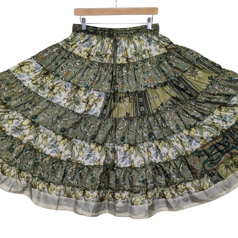 Up-Cycled Sari Elastic Band Tiered Skirt