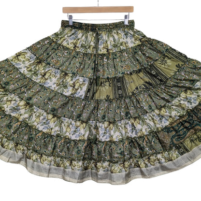 Up-Cycled Sari Elastic Band Tiered Skirt