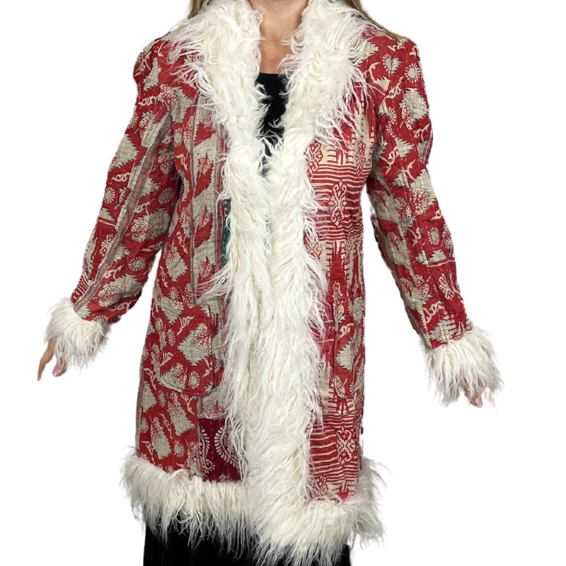 100% Up-cycled Cotton Fur Lined Kantha Jacket