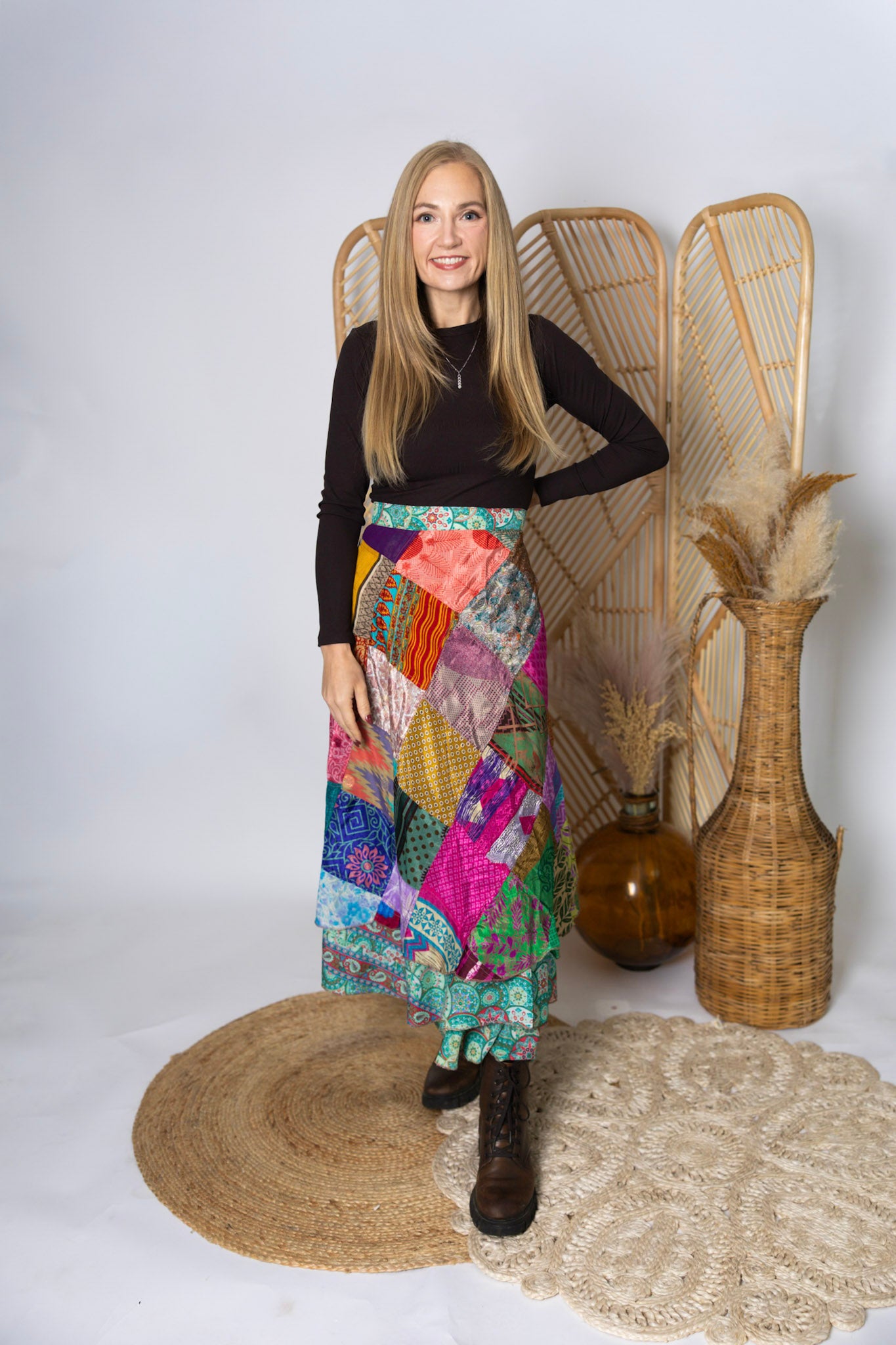 Regular Size Reversible Patchwork Sari Wrap Skirt #126