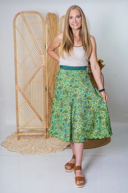 Regular/Tea Length Up-Cycled Reversible Sari Wrap Skirt #84