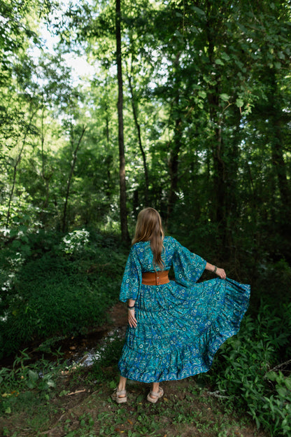 Regular Ocean Blue - Twyla Set 🌟Tiered Skirt  and Bell Sleeve Wrap Top