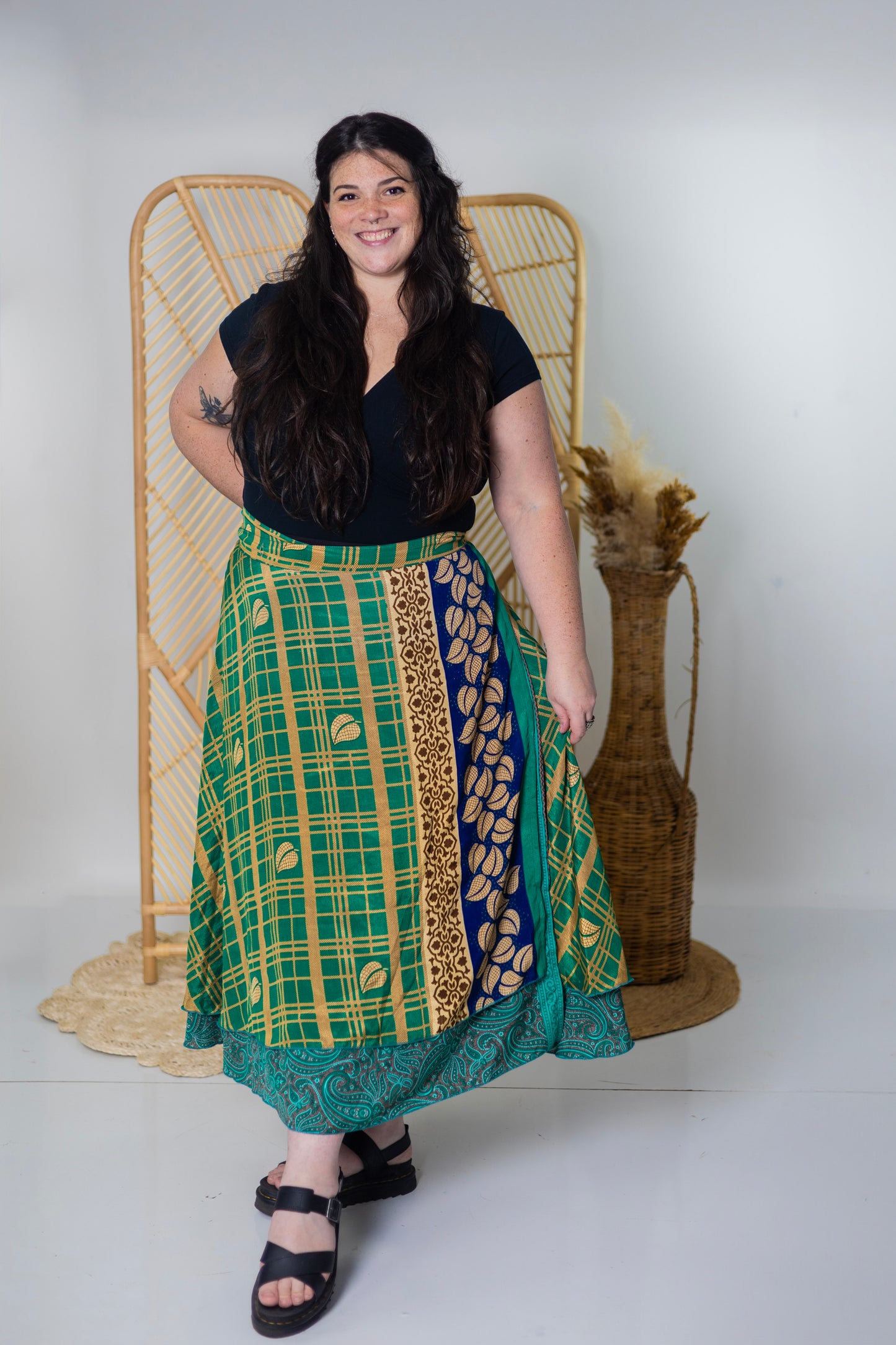 Goddess/Maxi Length Up-Cycled Reversible Sari Wrap Skirt #42