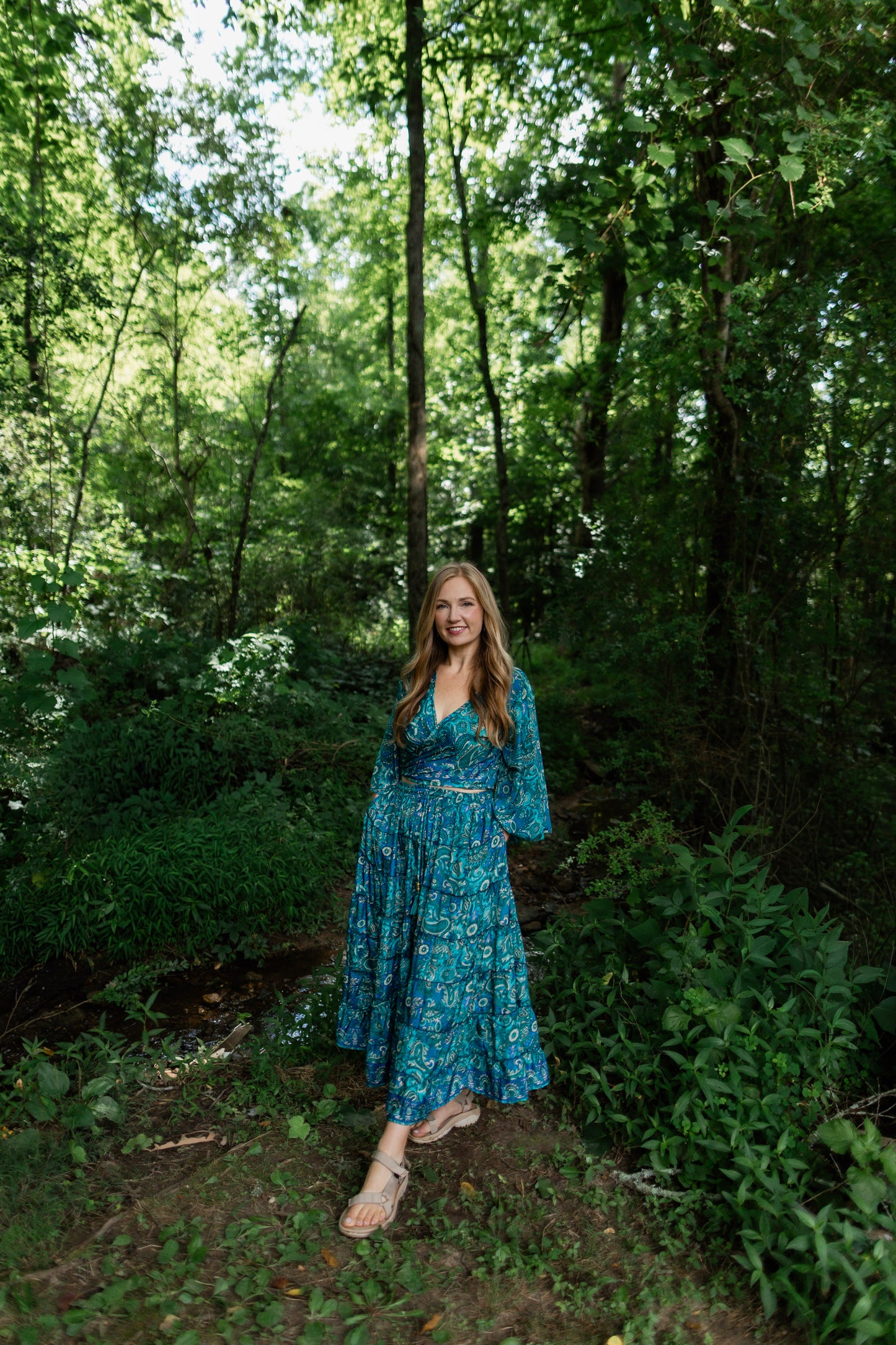 Regular Ocean Blue - Twyla Set 🌟Tiered Skirt  and Bell Sleeve Wrap Top