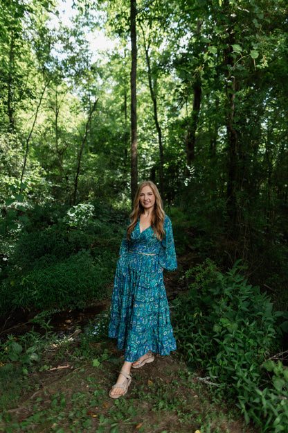 Regular Ocean Blue - Twyla Set 🌟Tiered Skirt  and Bell Sleeve Wrap Top