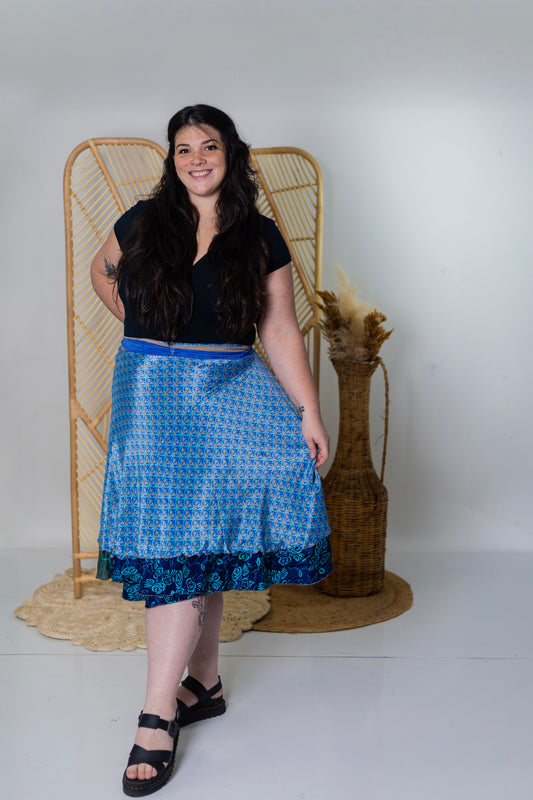 Goddess/Tea Length Up-Cycled Reversible Sari Wrap Skirt #71