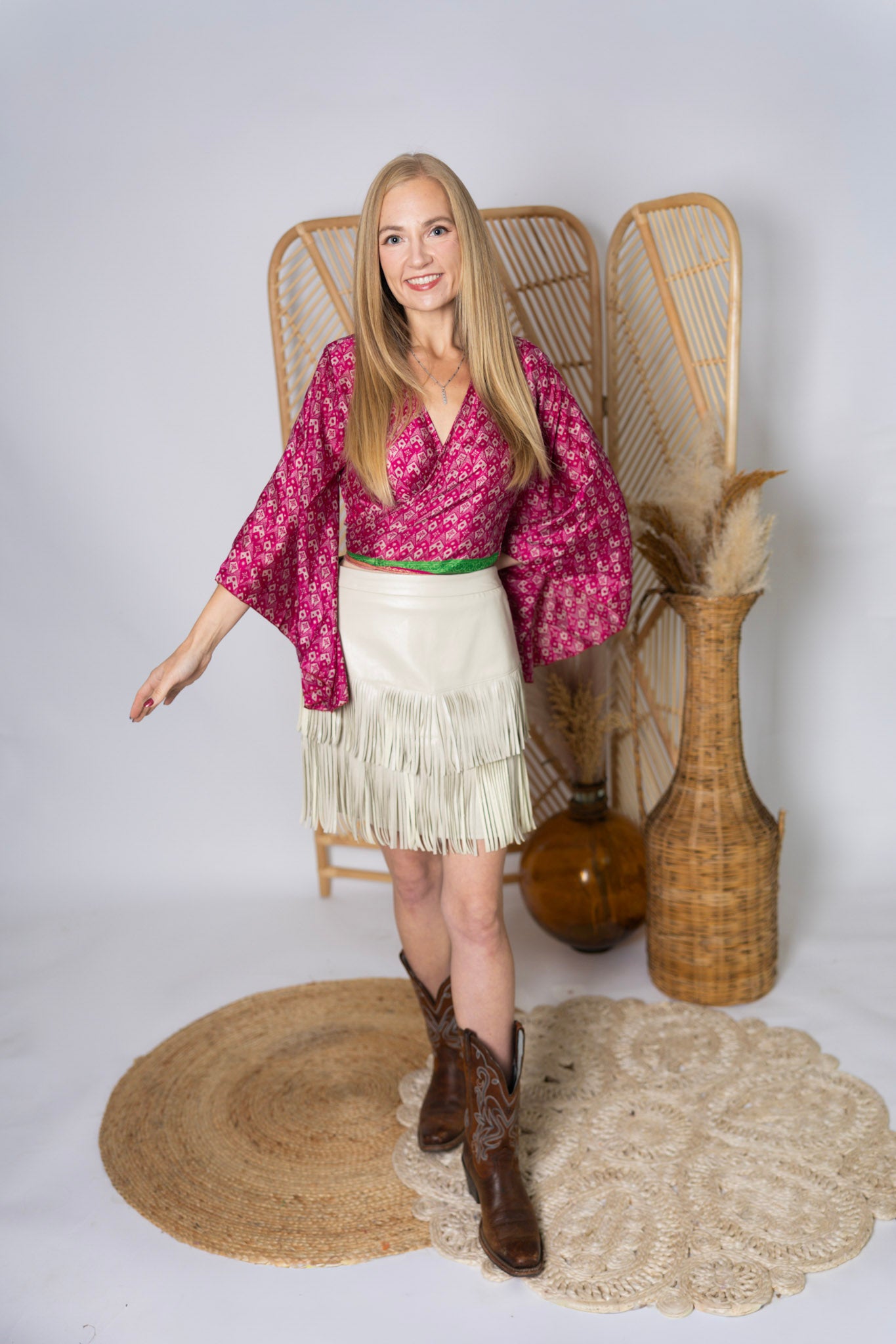 Regular Up-Cycled Sari Bell Sleeve Wrap Tie Top #100