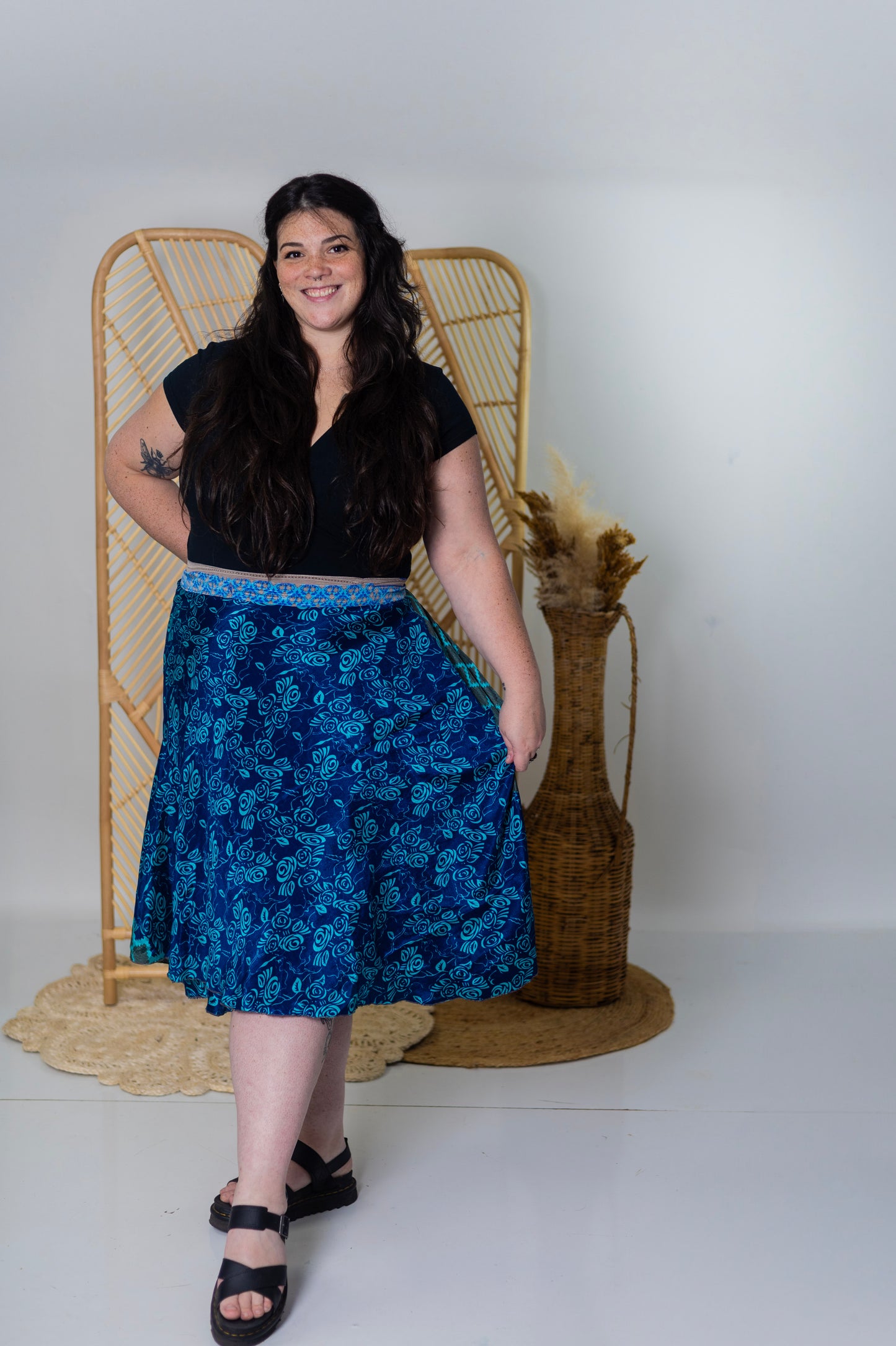 Goddess/Tea Length Up-Cycled Reversible Sari Wrap Skirt #71