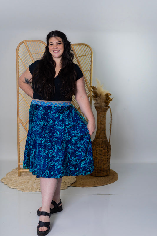 Goddess/Tea Length Up-Cycled Reversible Sari Wrap Skirt #71
