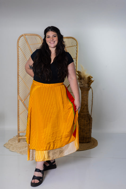 Goddess/Maxi Length Up-Cycled Reversible Sari Wrap Skirt #46