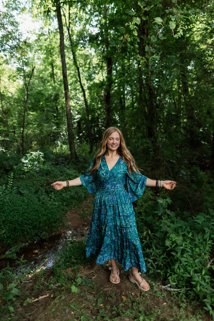Regular Ocean Blue - Twyla Set 🌟Tiered Skirt  and Bell Sleeve Wrap Top