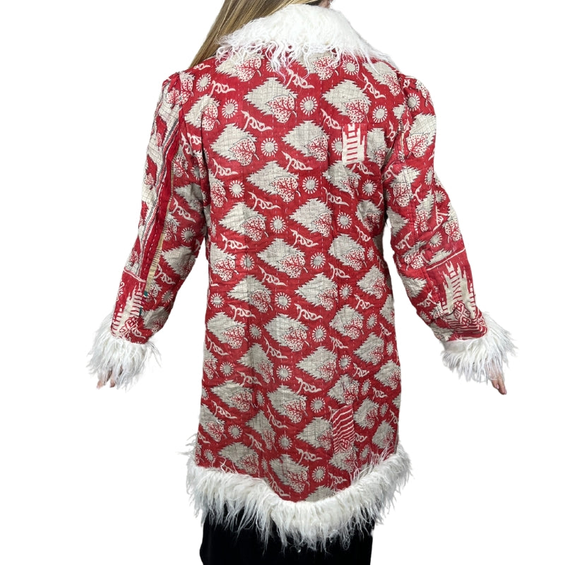 100% Up-cycled Cotton Fur Lined Kantha Jacket