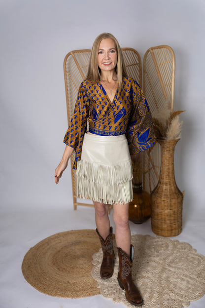 Regular Up-Cycled Sari Bell Sleeve Wrap Tie Top #102