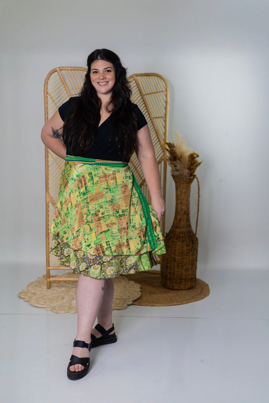 Goddess/Tea Length Up-Cycled Reversible Sari Wrap Skirt #48