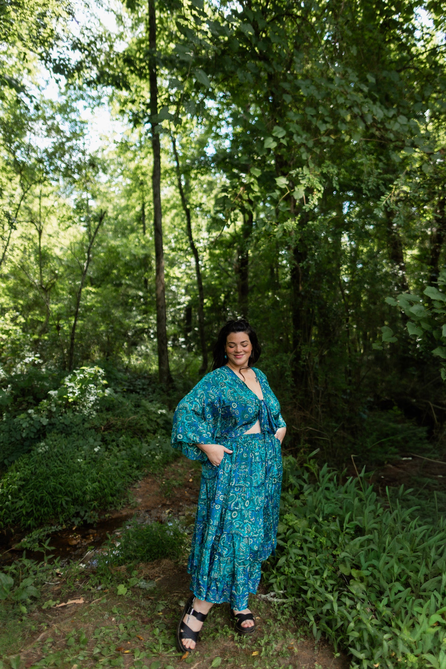 Plus Ocean Blue - Twyla Set 🌟Tiered Skirt  and Bell Sleeve Wrap Top
