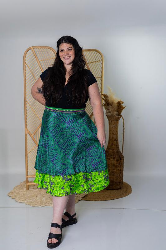 Goddess/Tea Length Up-Cycled Reversible Sari Wrap Skirt #97