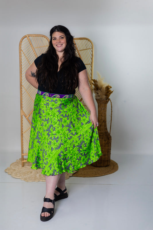 Goddess/Tea Length Up-Cycled Reversible Sari Wrap Skirt #97