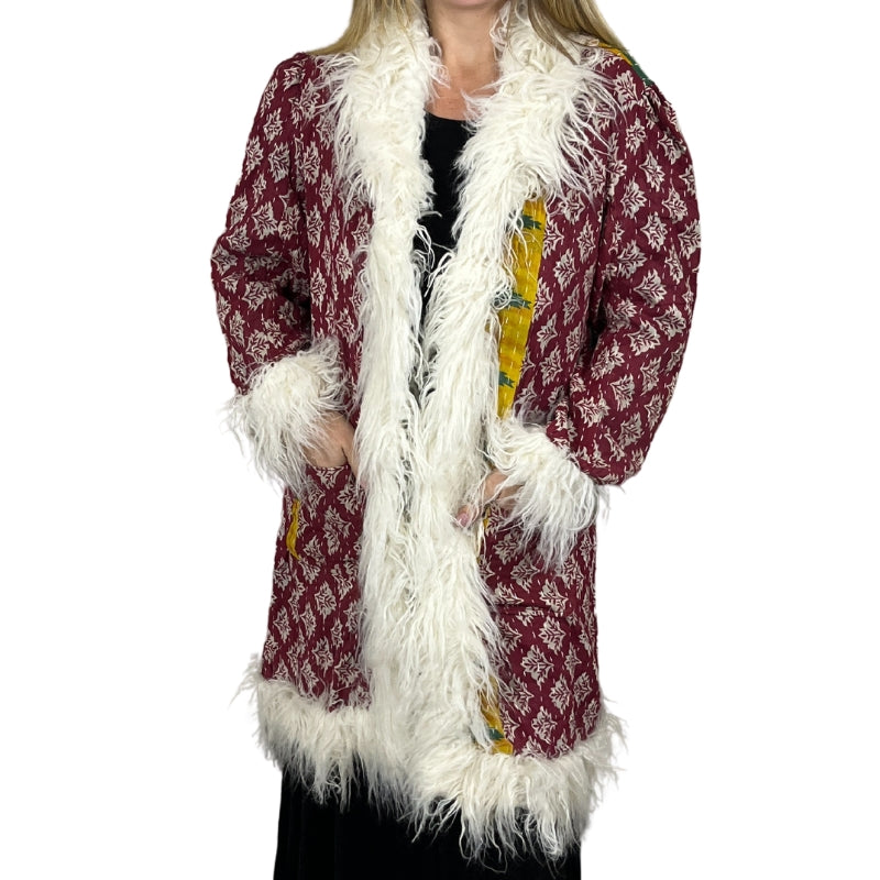 100% Up-cycled Cotton Fur Lined Kantha Jacket