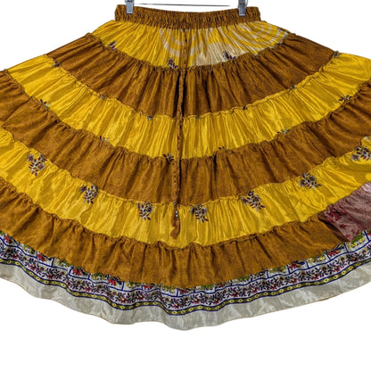 Up-Cycled Sari Elastic Band Tiered Skirt #82
